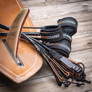 Stay Covered professional grade surf leashes - heavy duty performance leashes for big wave and everyday surfing, manufactured in Oceanside California.